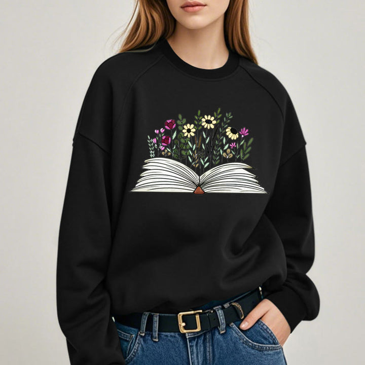 Flowers in The Book Womens Crewneck Sweatshirt Pullover