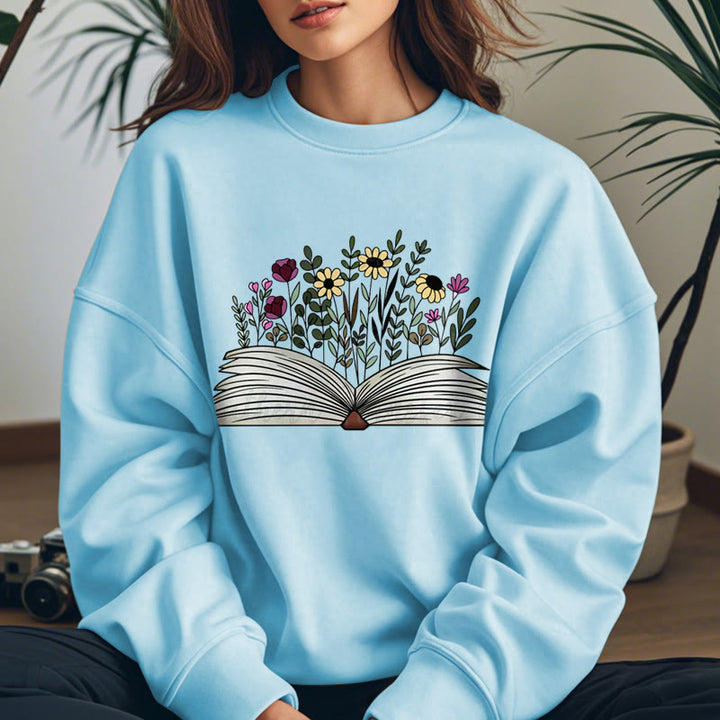 Flowers in The Book Womens Crewneck Sweatshirt Pullover