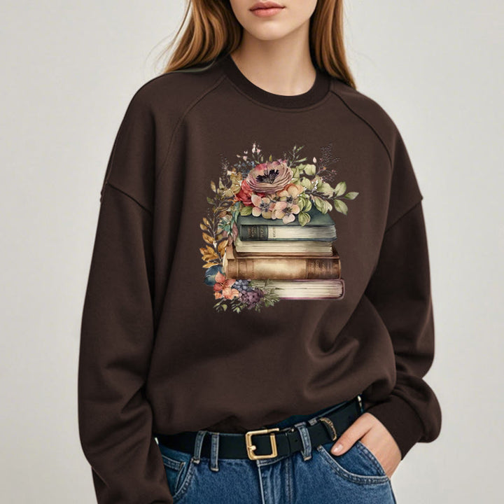 Books And Flowers Book Lovers Crewneck Sweatshirt Pullover