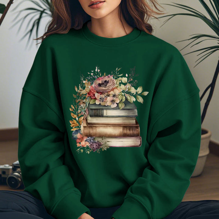 Books And Flowers Book Lovers Crewneck Sweatshirt Pullover