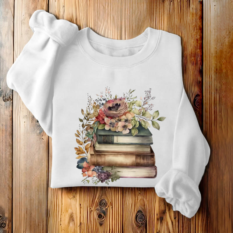 Books And Flowers Book Lovers Crewneck Sweatshirt Pullover