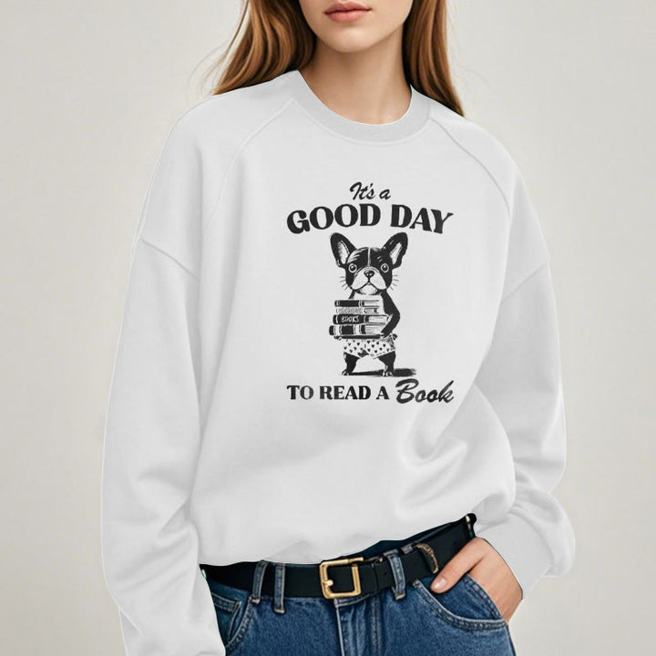 GOOD DAY TO READ Solid Color Womens Crewneck Sweatshirt Pullover