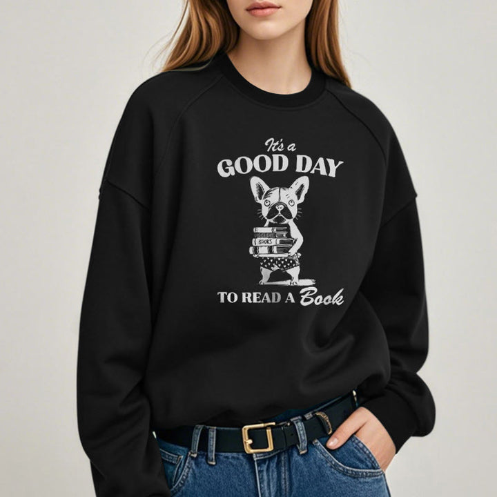 GOOD DAY TO READ Solid Color Womens Crewneck Sweatshirt Pullover