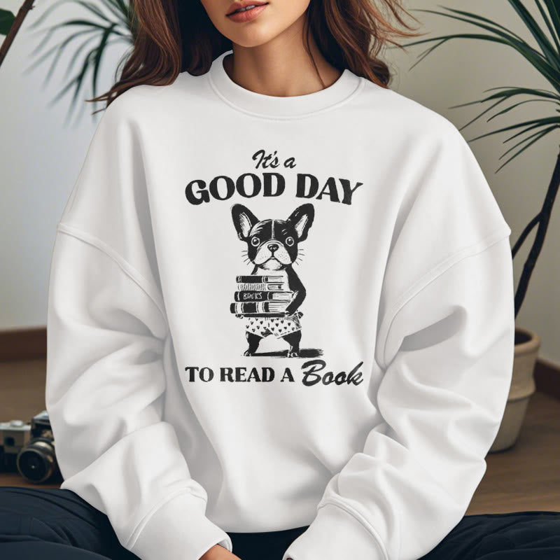 GOOD DAY TO READ Solid Color Womens Crewneck Sweatshirt Pullover