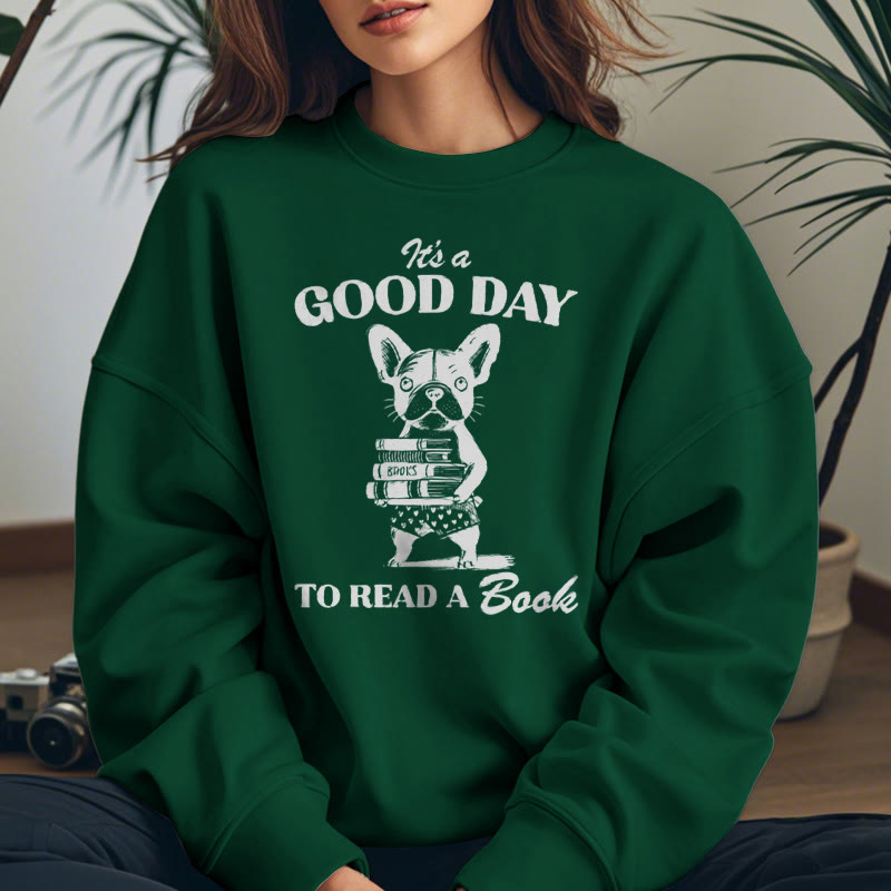 GOOD DAY TO READ Solid Color Womens Crewneck Sweatshirt Pullover