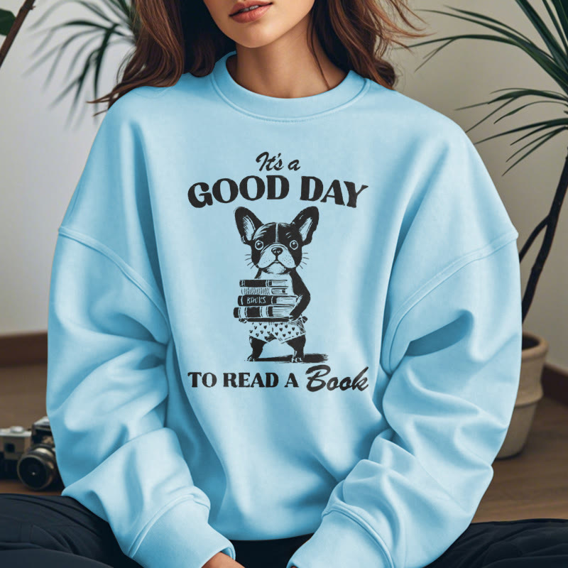 GOOD DAY TO READ Solid Color Womens Crewneck Sweatshirt Pullover