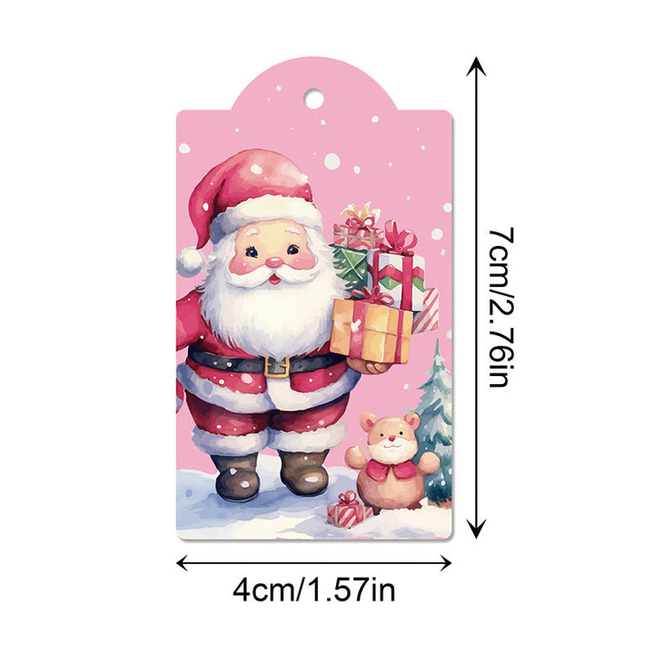 60pcs Set Pink Christmas Snowman Theme Greeting Gift Tag With Rope