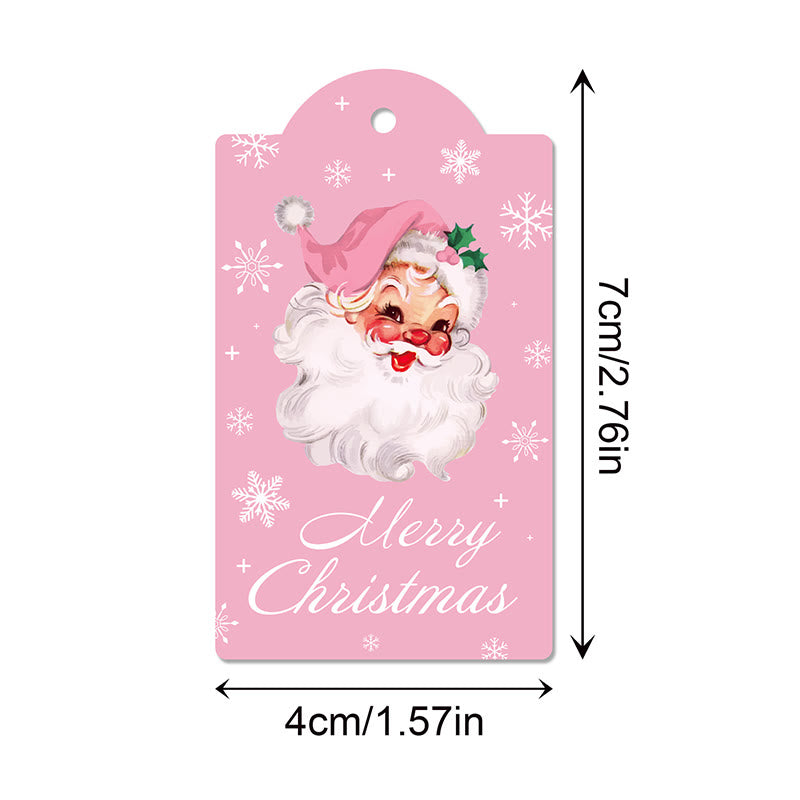 60pcs Set Pink Christmas Snowman Theme Greeting Gift Tag With Rope