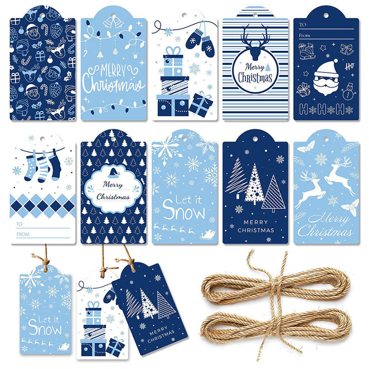 60pcs Set Blue Christmas Winter Snowman Greeting Gift Tag With Rope