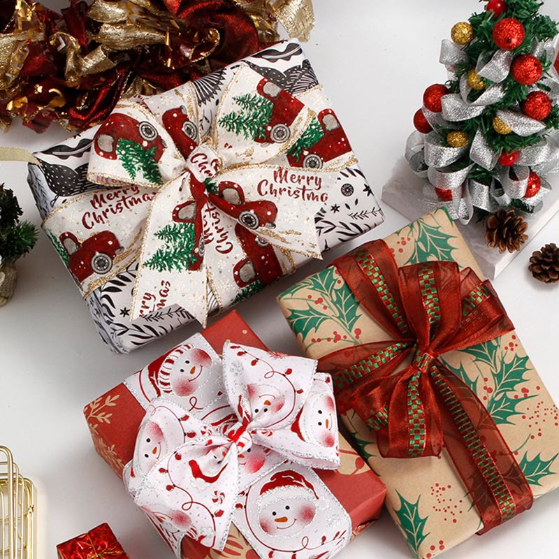 Christmas Pattern Wrapping Ribbon For Gift Box Packing Decor