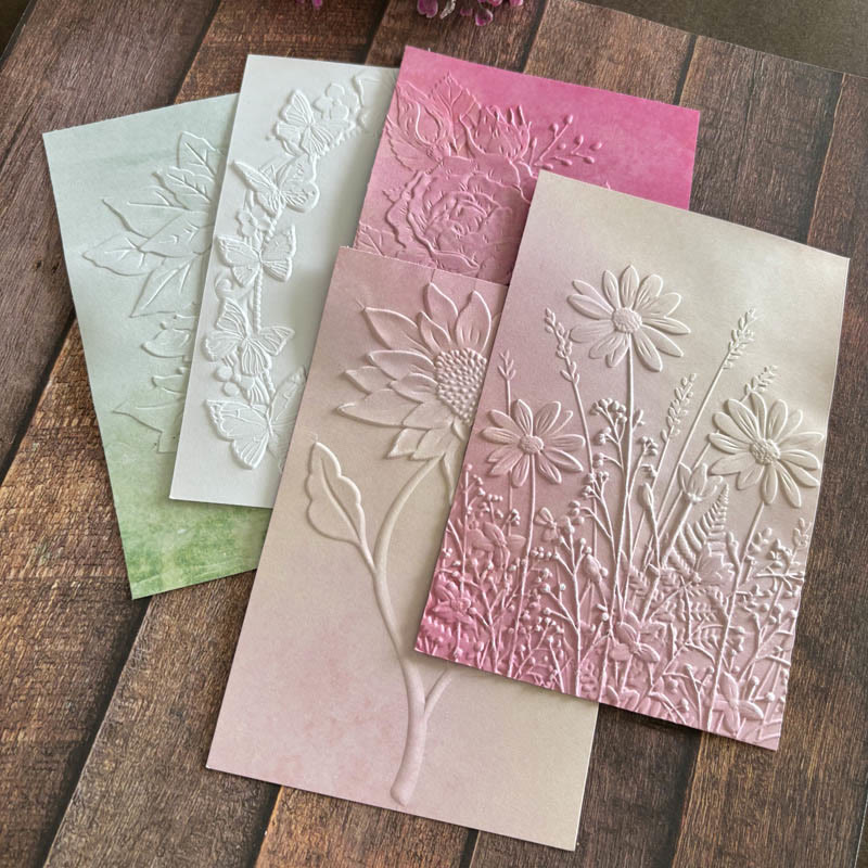 3D Embossed Folder Blooming Flower Texture Design For Journal Card Making