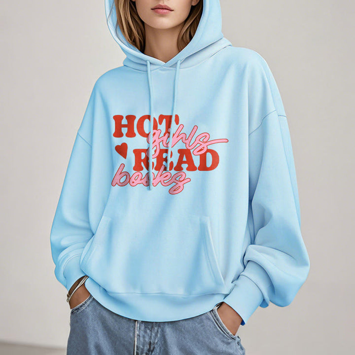 Hot Girls Read Books Fleece Hoodie Long Sleeves Hooded Sweatshirts