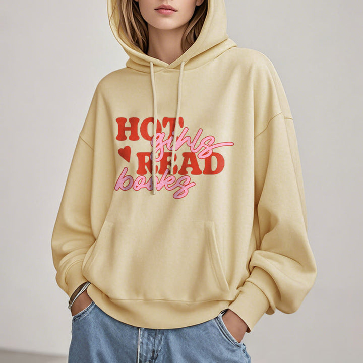 Hot Girls Read Books Fleece Hoodie Long Sleeves Hooded Sweatshirts