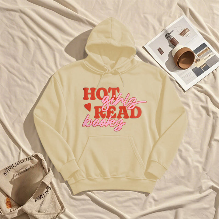 Hot Girls Read Books Fleece Hoodie Long Sleeves Hooded Sweatshirts