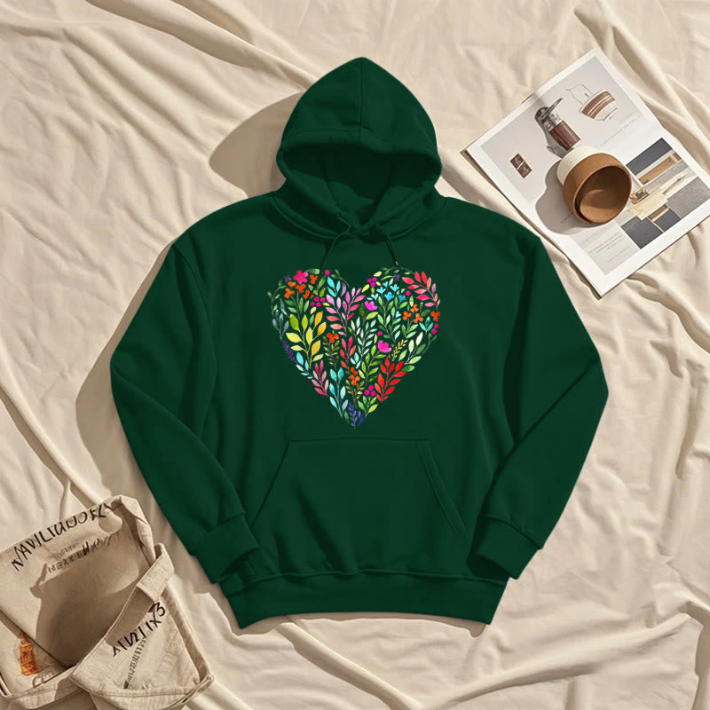 Bright Flower Heart Fleece Hoodie Long Sleeves Hooded Sweatshirts