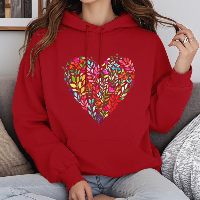 Bright Flower Heart Fleece Hoodie Long Sleeves Hooded Sweatshirts