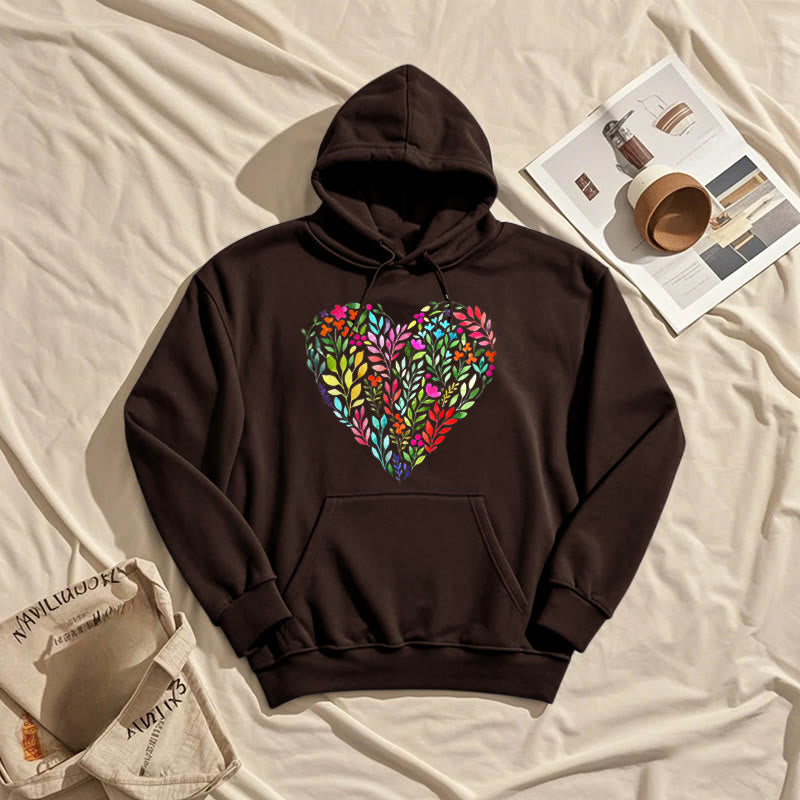 Bright Flower Heart Fleece Hoodie Long Sleeves Hooded Sweatshirts