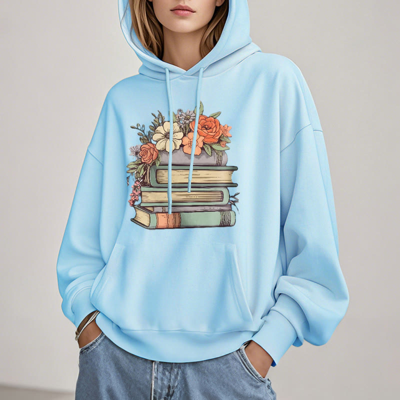 Reading In Bloom Fleece Hoodie Long Sleeves Hooded Sweatshirts