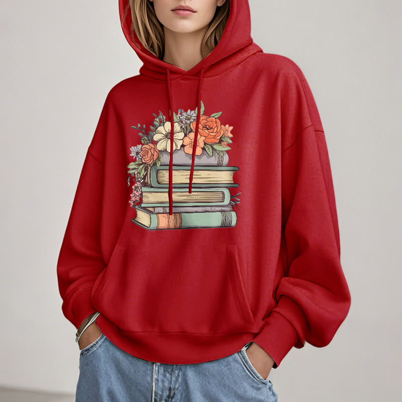 Reading In Bloom Fleece Hoodie Long Sleeves Hooded Sweatshirts