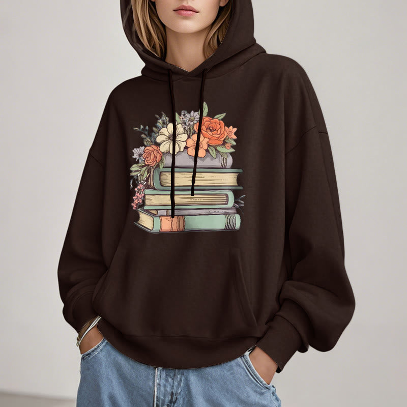 Reading In Bloom Fleece Hoodie Long Sleeves Hooded Sweatshirts