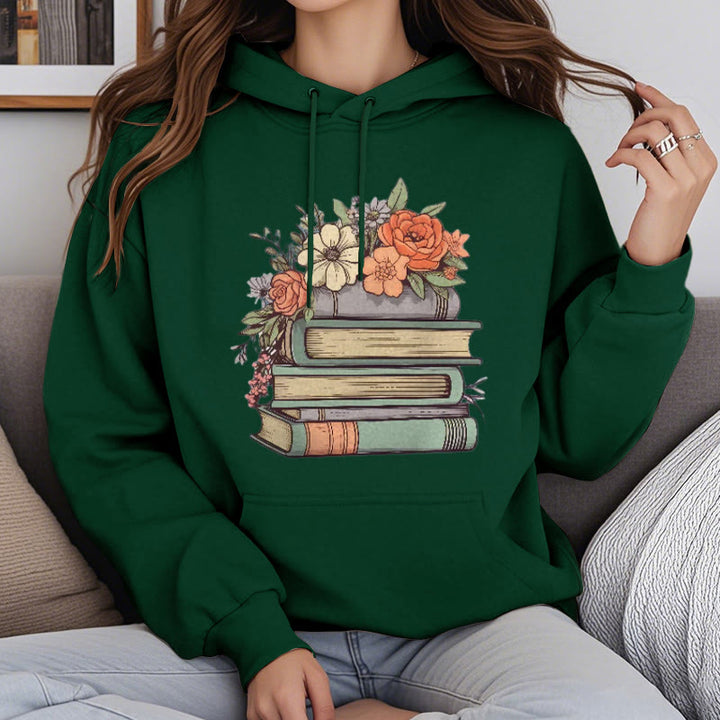 Reading In Bloom Fleece Hoodie Long Sleeves Hooded Sweatshirts