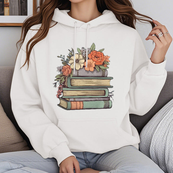 Reading In Bloom Fleece Hoodie Long Sleeves Hooded Sweatshirts