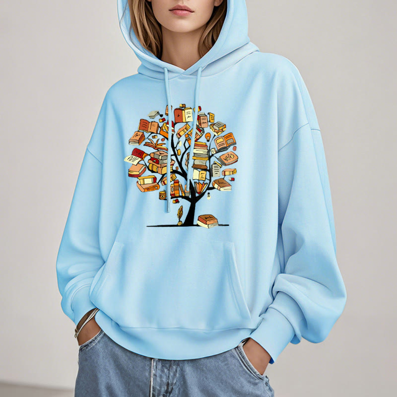 Tree Of Book Fleece Hoodie Long Sleeves Hooded Sweatshirts