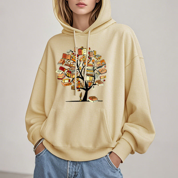 Tree Of Book Fleece Hoodie Long Sleeves Hooded Sweatshirts