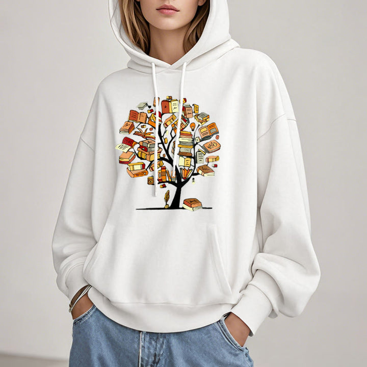 Tree Of Book Fleece Hoodie Long Sleeves Hooded Sweatshirts