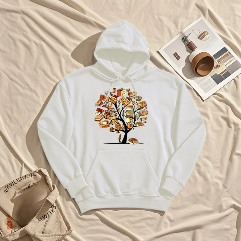 Tree Of Book Fleece Hoodie Long Sleeves Hooded Sweatshirts