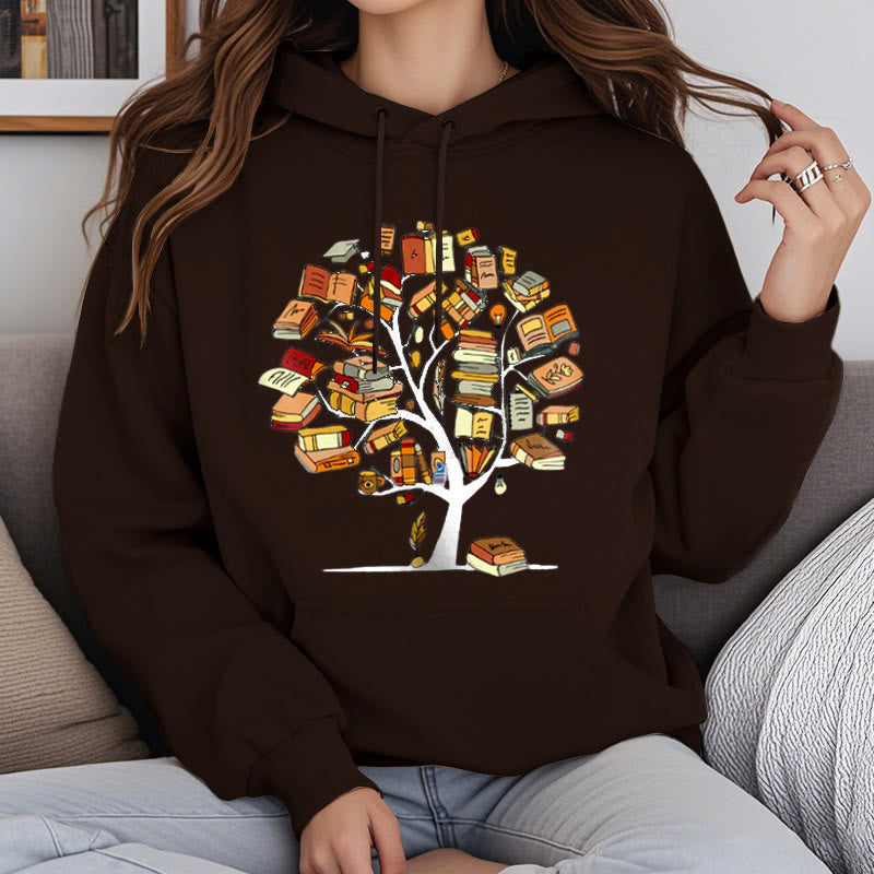 Tree Of Book Fleece Hoodie Long Sleeves Hooded Sweatshirts