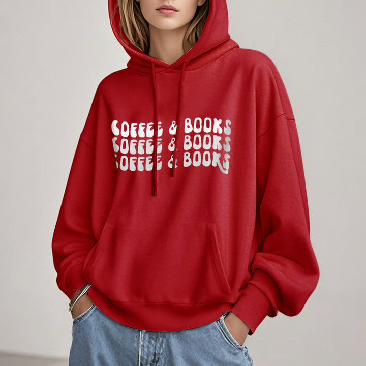 Coffee & Books Fleece Hoodie Long Sleeves Hooded Sweatshirts