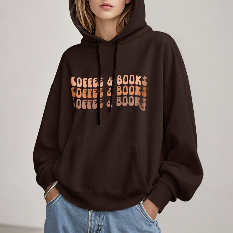 Coffee & Books Fleece Hoodie Long Sleeves Hooded Sweatshirts