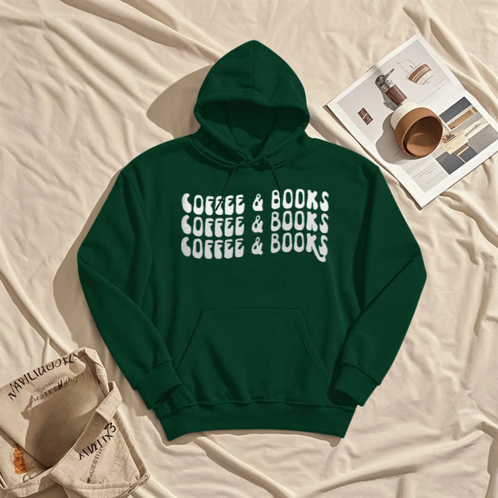 Coffee & Books Fleece Hoodie Long Sleeves Hooded Sweatshirts