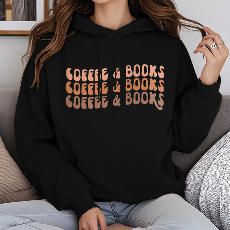 Coffee & Books Fleece Hoodie Long Sleeves Hooded Sweatshirts