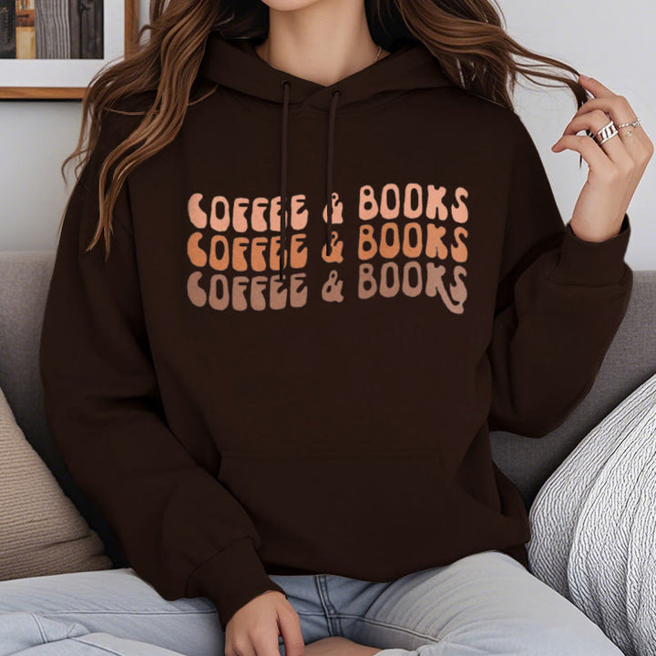 Coffee & Books Fleece Hoodie Long Sleeves Hooded Sweatshirts