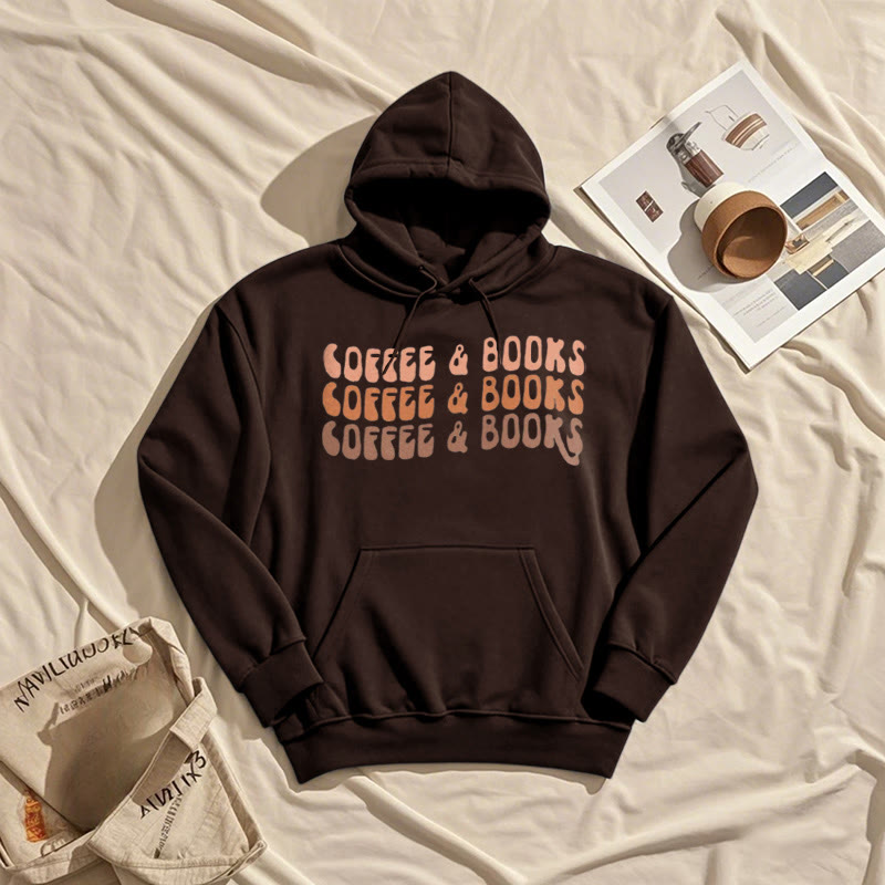 Coffee & Books Fleece Hoodie Long Sleeves Hooded Sweatshirts