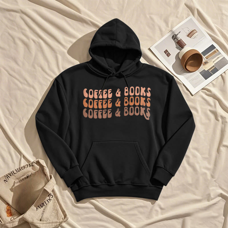 Coffee & Books Fleece Hoodie Long Sleeves Hooded Sweatshirts