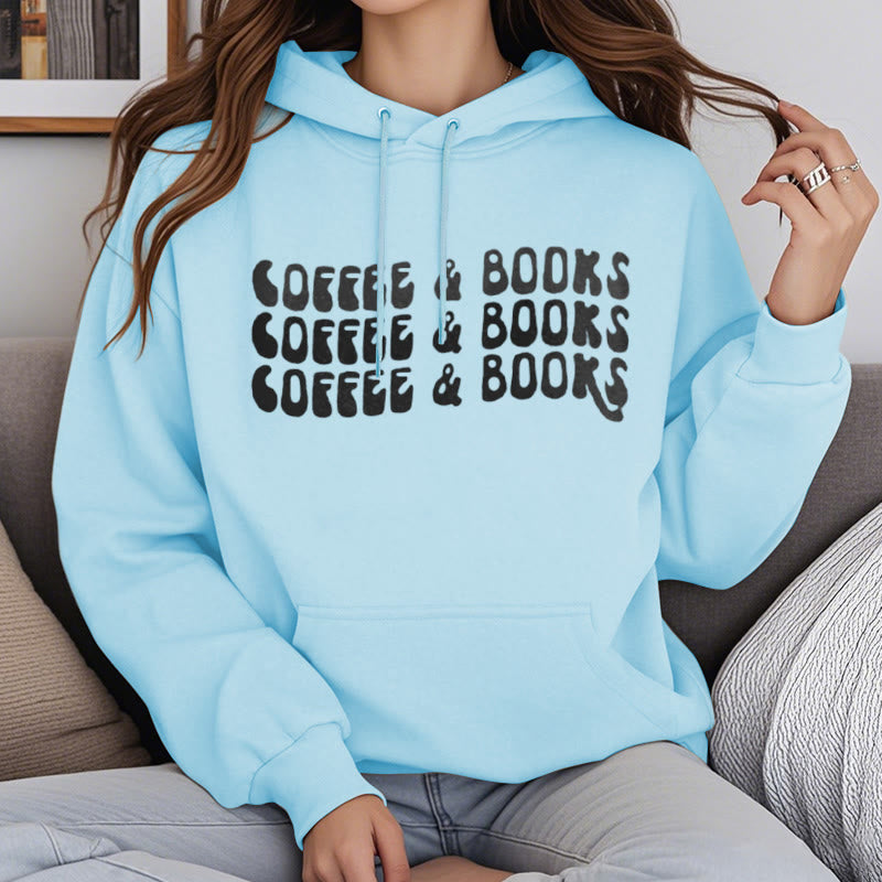 Coffee & Books Fleece Hoodie Long Sleeves Hooded Sweatshirts