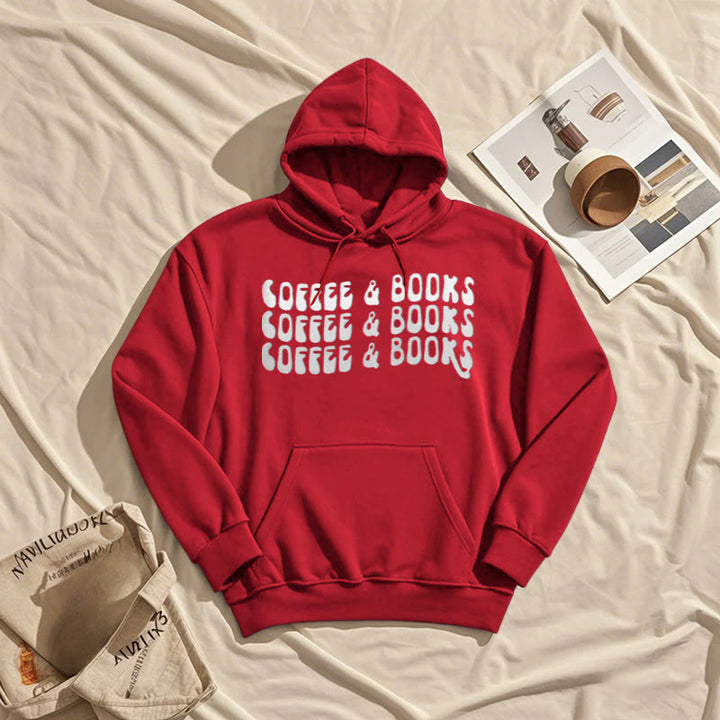 Coffee & Books Fleece Hoodie Long Sleeves Hooded Sweatshirts