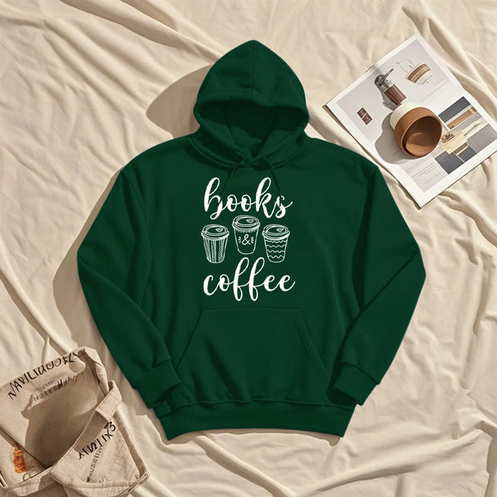 Reading Books With Coffee Fleece Hoodie Long Sleeves Hooded Sweatshirts