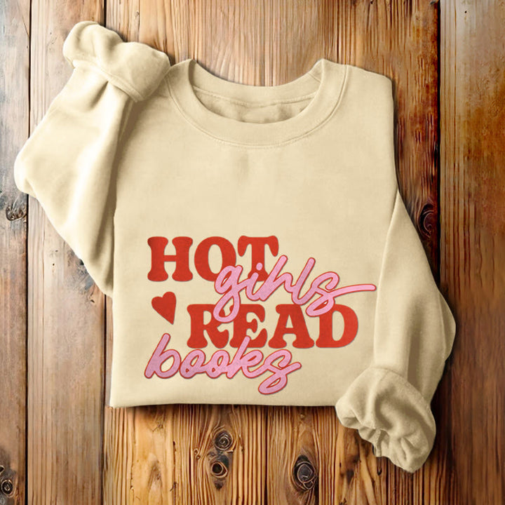 HOT GIRLS READ BOOKS Womens Crewneck Sweatshirt Pullover