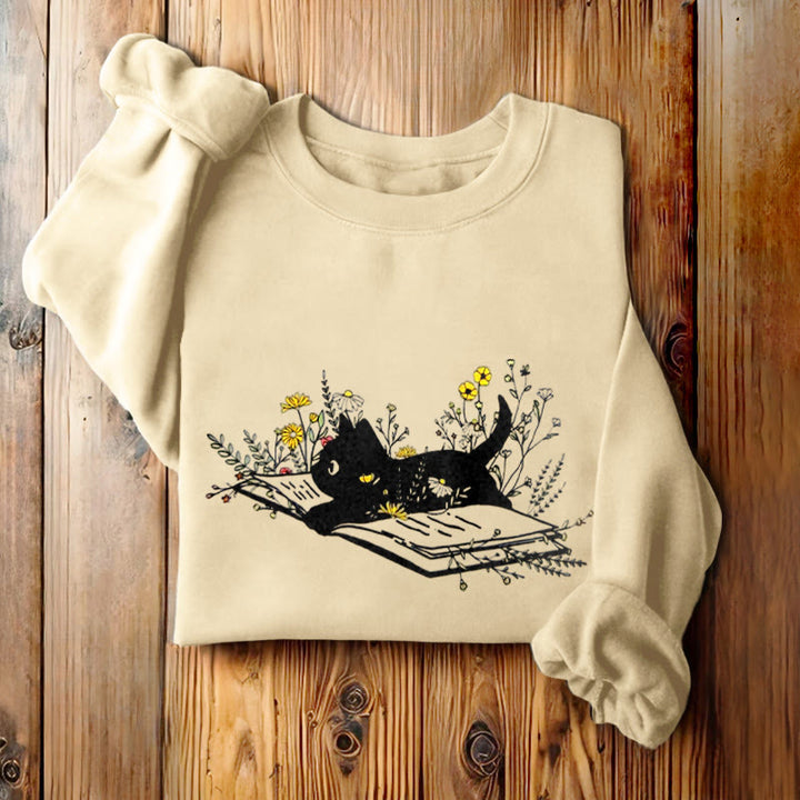 CAT ON BOOK Womens Teachers Crewneck Sweatshirt Pullover