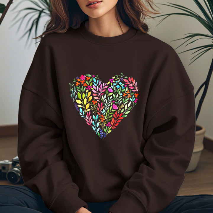 FLOWER HEART Womens Crewneck Sweatshirt Pullover