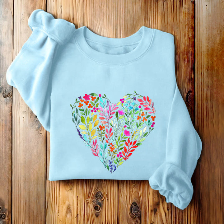 FLOWER HEART Womens Crewneck Sweatshirt Pullover