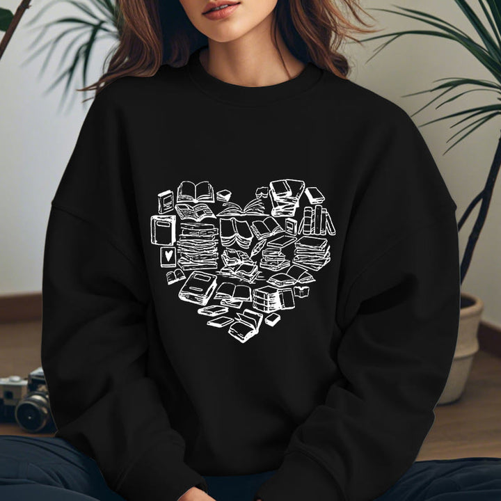 BOOK HEART Womens Crewneck Sweatshirt Pullover