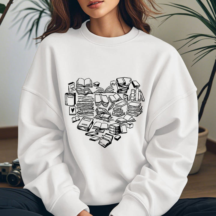 BOOK HEART Womens Crewneck Sweatshirt Pullover