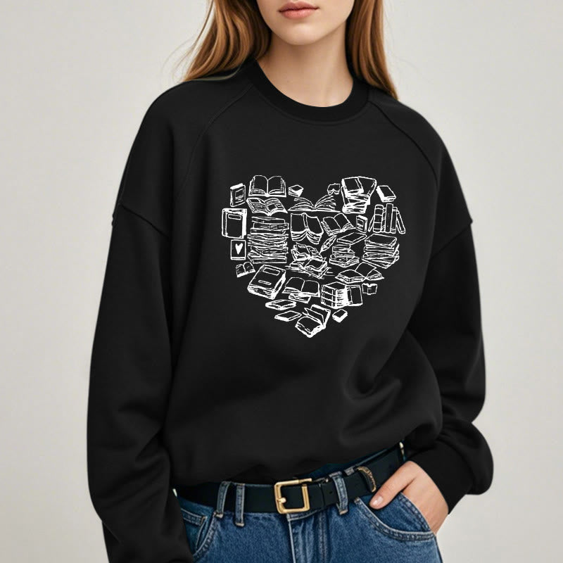 BOOK HEART Womens Crewneck Sweatshirt Pullover