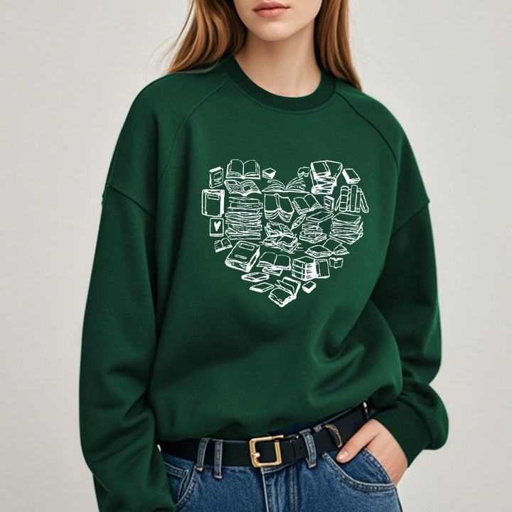 BOOK HEART Womens Crewneck Sweatshirt Pullover