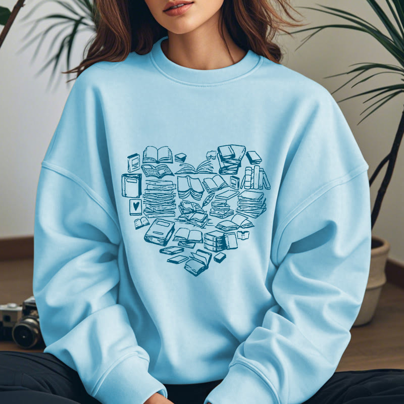 BOOK HEART Womens Crewneck Sweatshirt Pullover